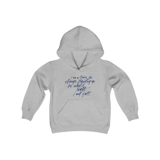 Advocacy Kids Hoodie - "I am a voice..." Calligraphy Printed Cotton Blend YOUTH Heavy Blend Hooded Sweatshirt - I am Empowered #09