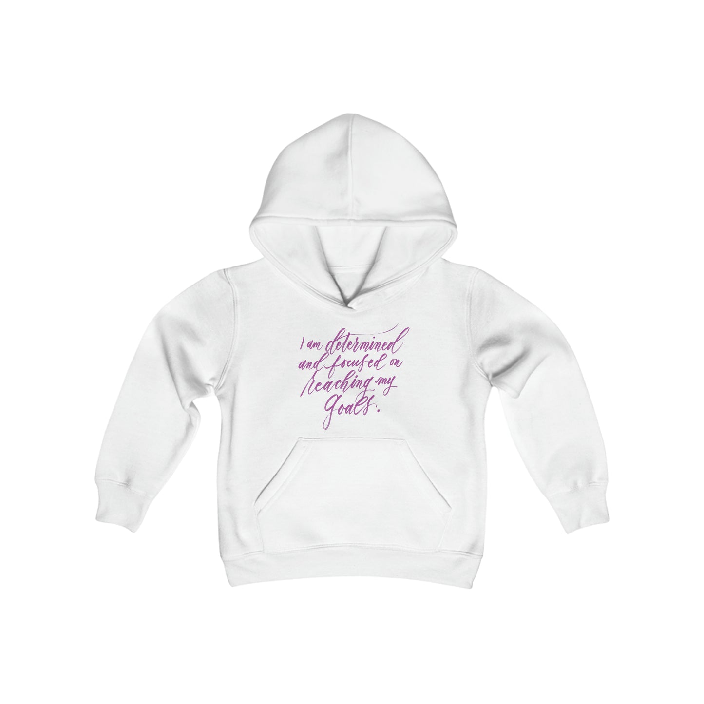 Determined Kids Hoodie - "I am determined..." Calligraphy Heavy Blend YOUTH Hooded Sweatshirt - I am Empowered #01