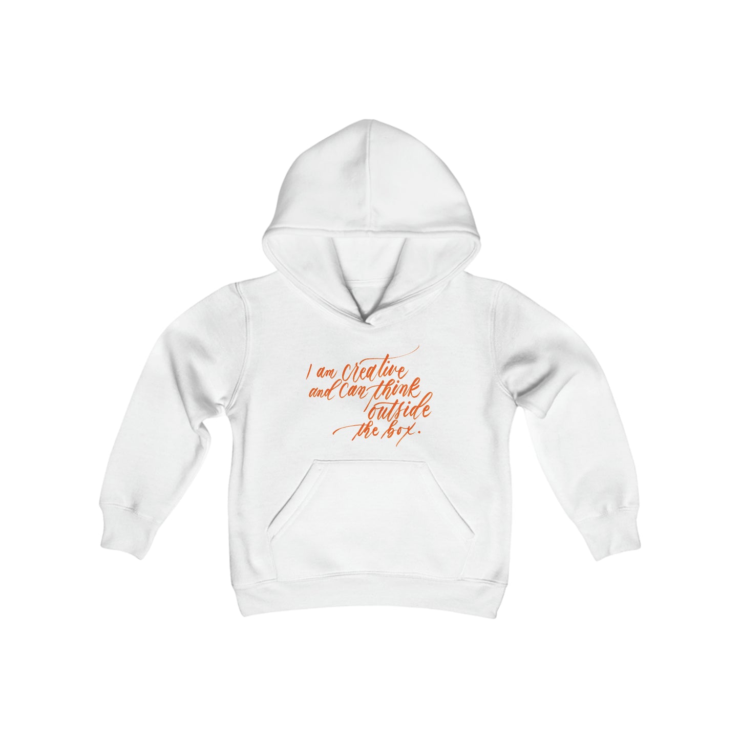 Arts Kids Hoodie - "I am creative..." Calligraphy Heavy Blend YOUTH Hooded Sweatshirt - I am Empowered #03