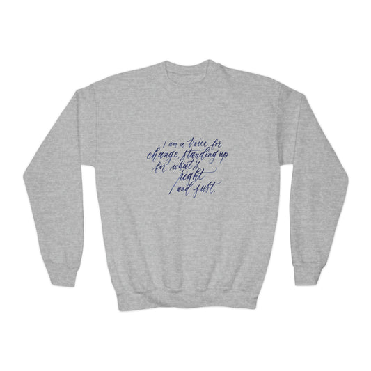 Advocacy Kids Sweatshirt - "I am a voice..." Calligraphy Printed Cotton Blend YOUTH Crew Sweatshirt - I am Empowered #09