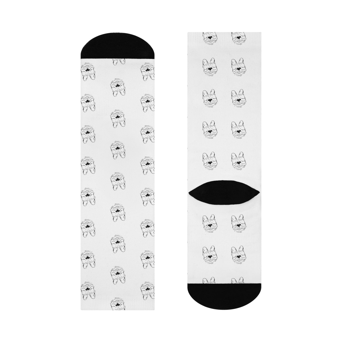Puppy Smiles - Cute Frenchie Dog Socks - Cushioned Crew Socks - Hand-Drawn Dog Sketches