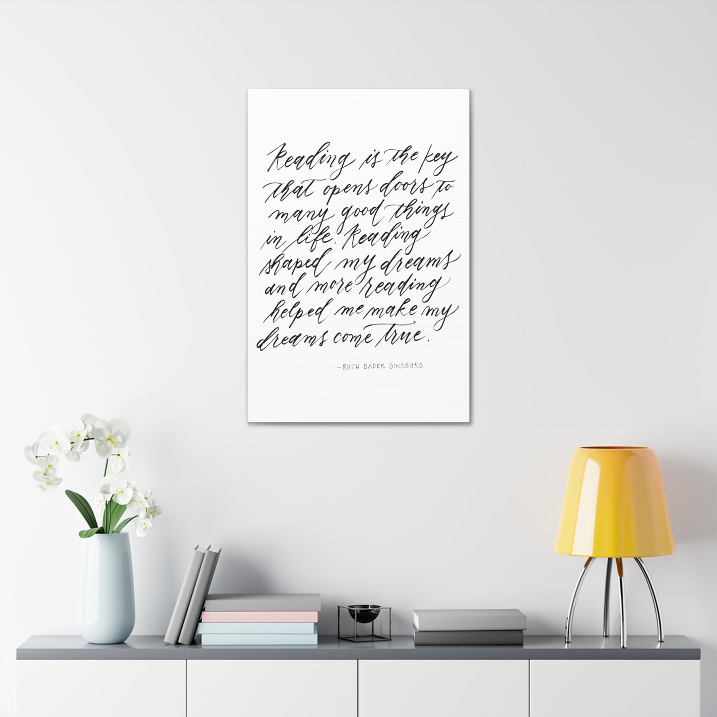 Wall Decor Canvas - "Reading is Key" Ruth Bader Ginsburg RBG Quote Calligraphy Printed on Stretched Canvas Wall Decor