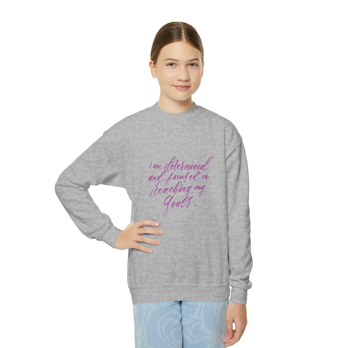 Determined Kids Sweatshirt - "I am determined..." Calligraphy Cotton Blend YOUTH Sweatshirt - I am Empowered #01