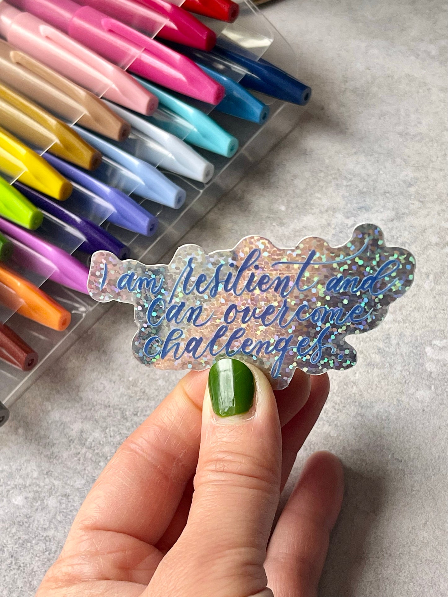 Glitter Sticker "I am resilient..." Calligraphy Quote Vinyl Decal Sticker
