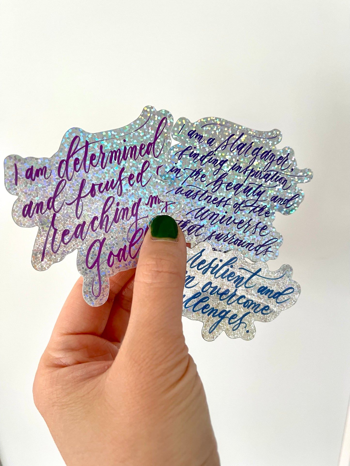 Glitter Sticker Gift Pack "I am... Empowered" Calligraphy Quote Vinyl Decal Stickers Set of 3 - I am Empowered #01, #05, #06
