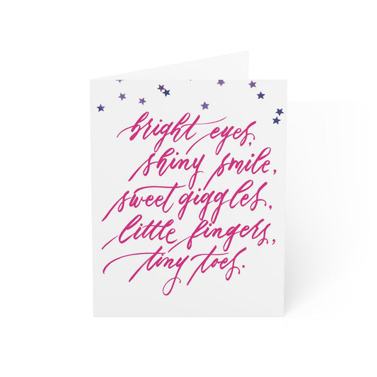 "Tiny Toes" New Baby Pink Script Congratulations Greeting Card - Celebrations #04