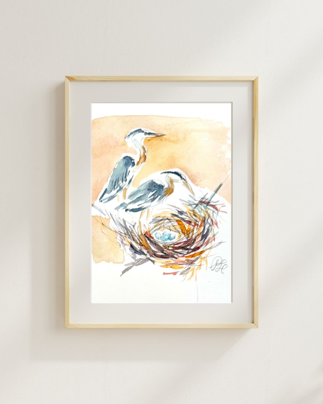 Custom Scientific Illustration - Ornithological Watercolor - Great Blue Herons & Nest