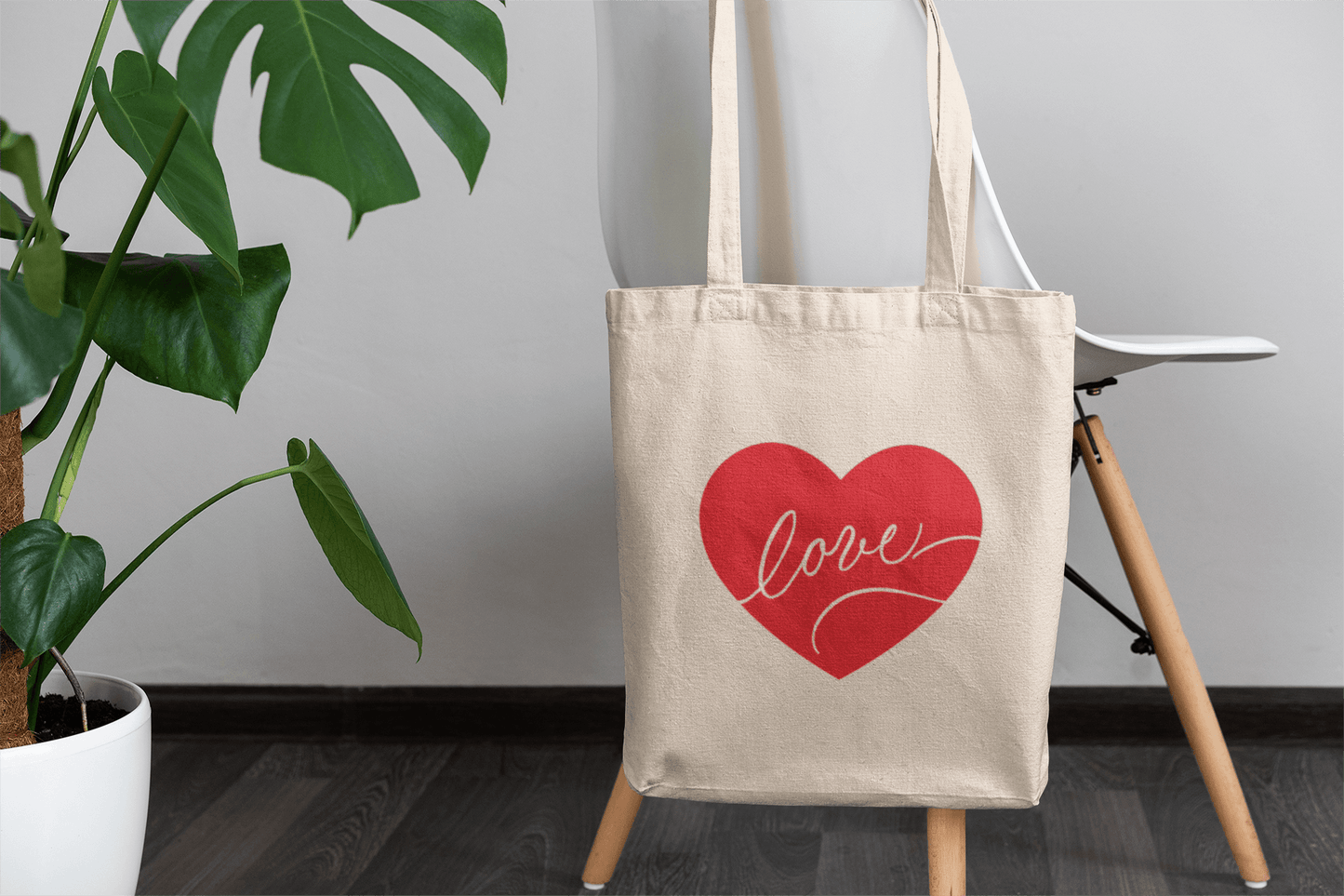 Love Script in Red Heart Tote Bag - Dear Daughters Design