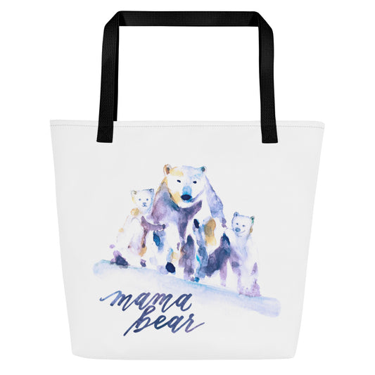 Watercolor Mama Bear & Cubs White Tote Bag