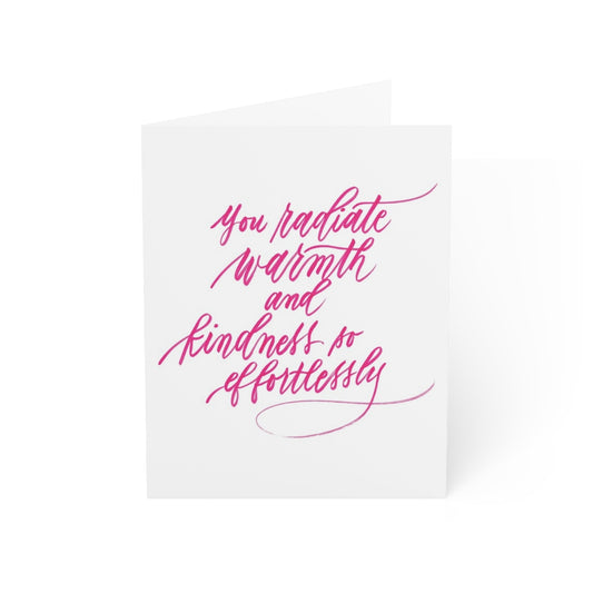 "You radiate warmth & kindness so effortlessly!" Pink Thank You Greeting Card