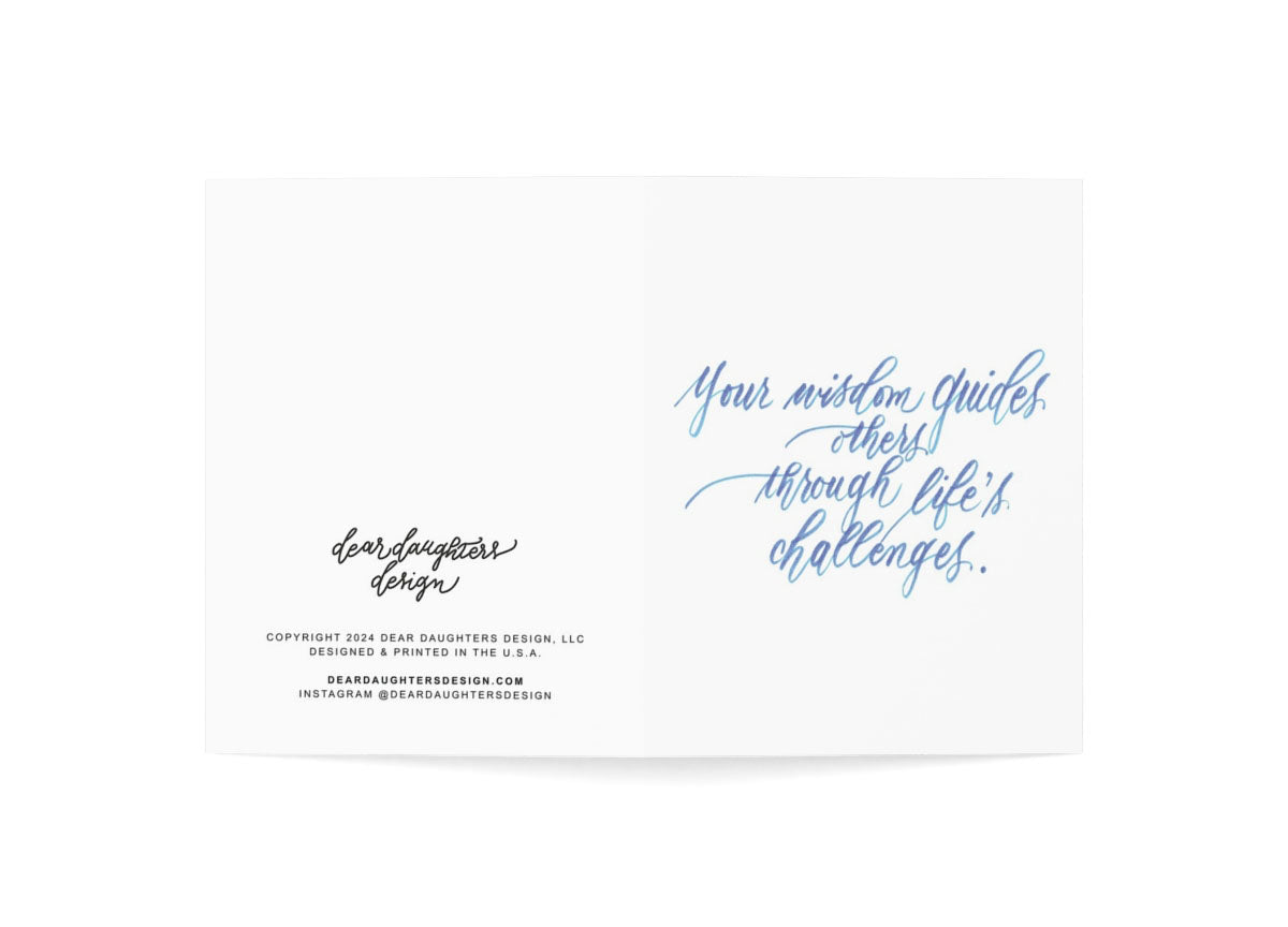 "Your wisdom guides others through life's challenges" Periwinkle Thank You Greeting Card - Gratitude #10