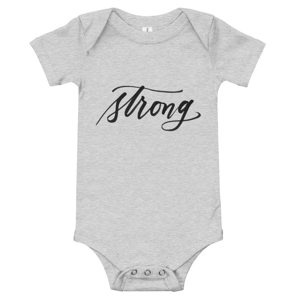 Super Soft "Strong" Script Calligraphy Baby One-Piece Bodysuit Jumper