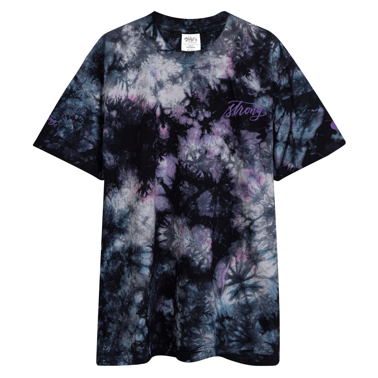 Embroidered Purple "Strong" Calligraphy Oversized Tie-Dye T-Shirt