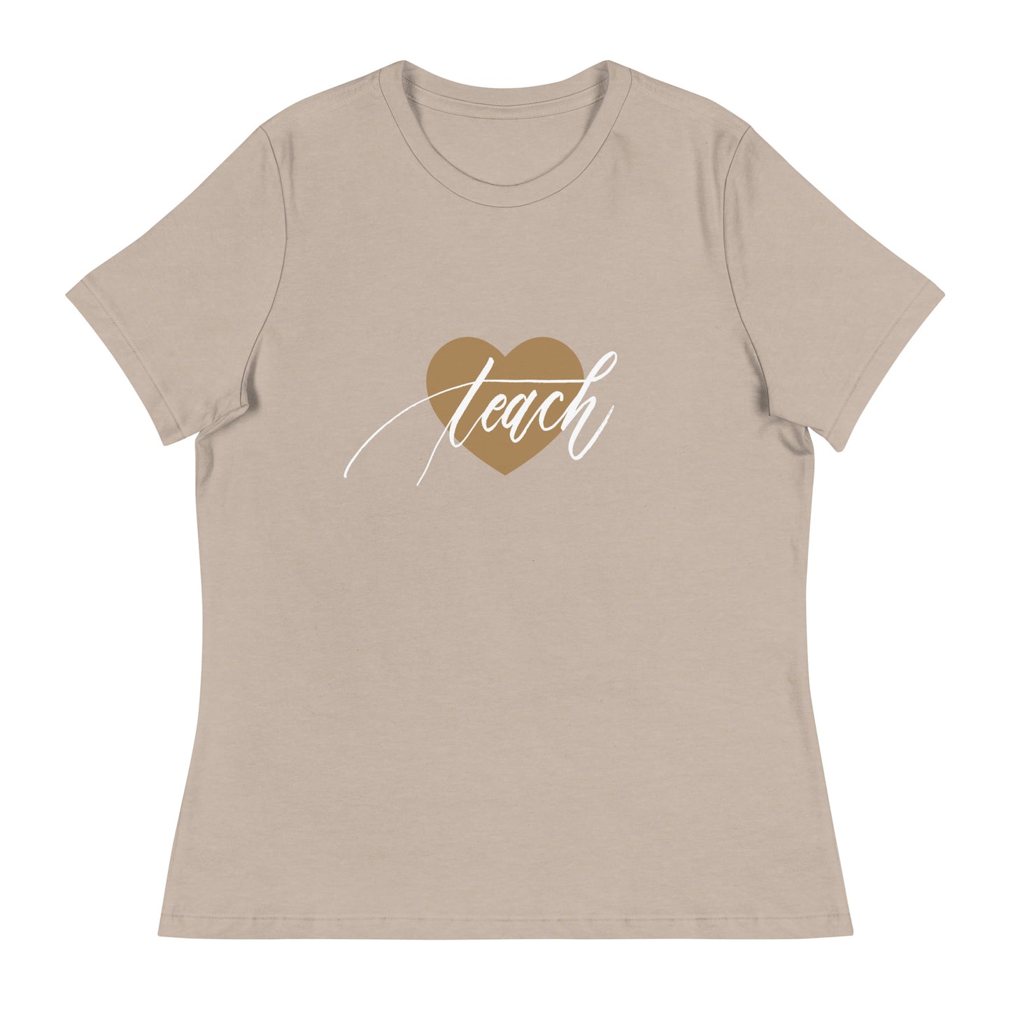 Heart & Handwritten "Teach" Calligraphy White Chalk Script Printed Women's Relaxed T-Shirt - Teach Because #06