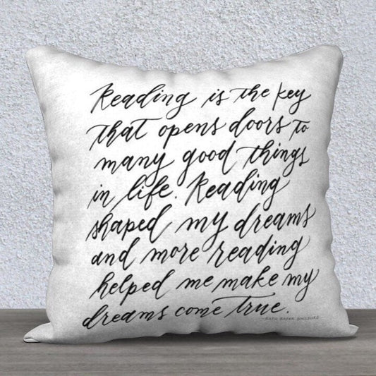 18"x18" Medium - "Reading is Key" Ruth Bader Ginsburg RBG Quote Calligraphy Printed Pillow