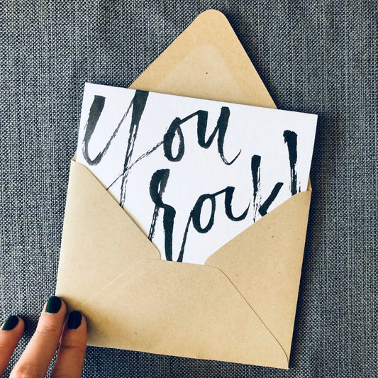 "You Rock!" Perfect Unique Card for Work Bestie - You Rock Thank You Card - Front with Envelope
