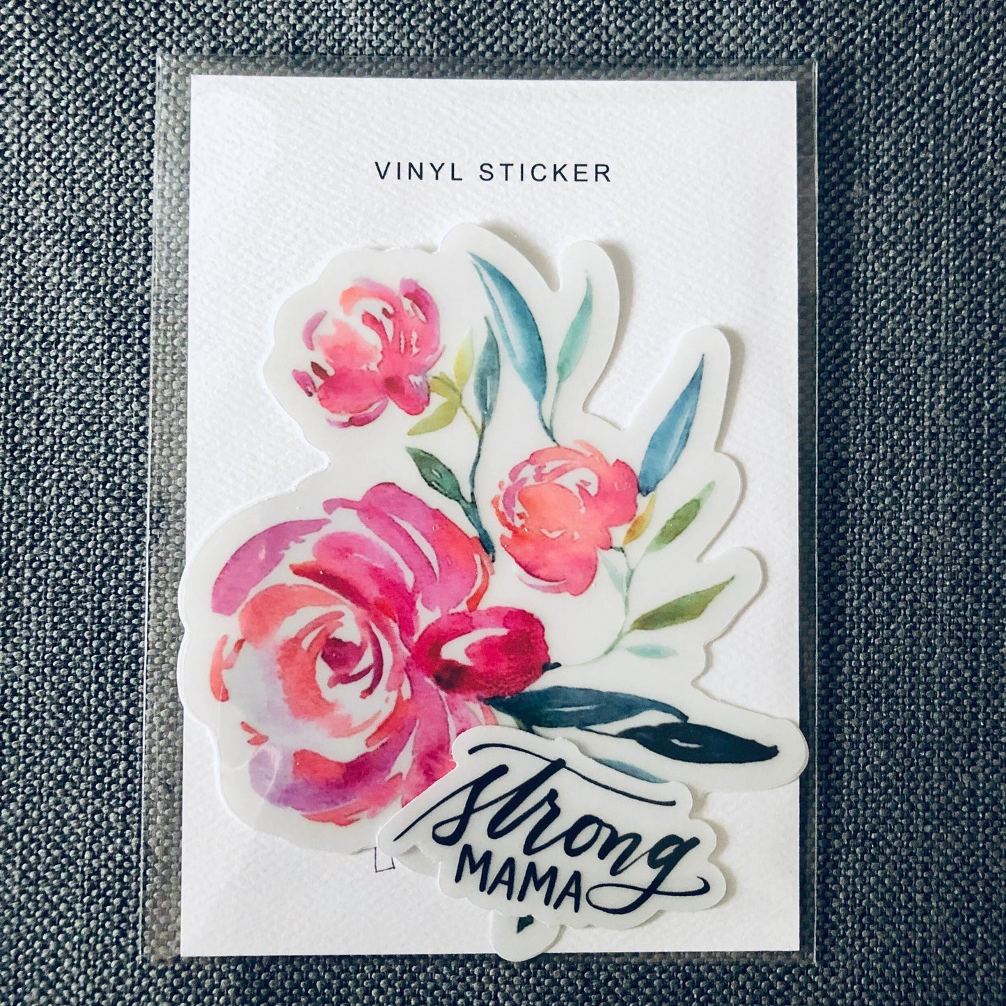 Watercolor Roses & "Strong Mama" Vinyl Decal Sticker Pack of Two