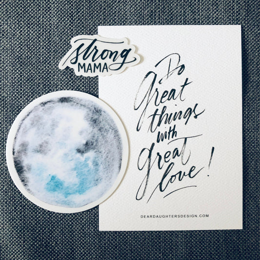 Sticker Pack - Watercolor Moon & "Strong Mama" Vinyl Decal Stickers Pack