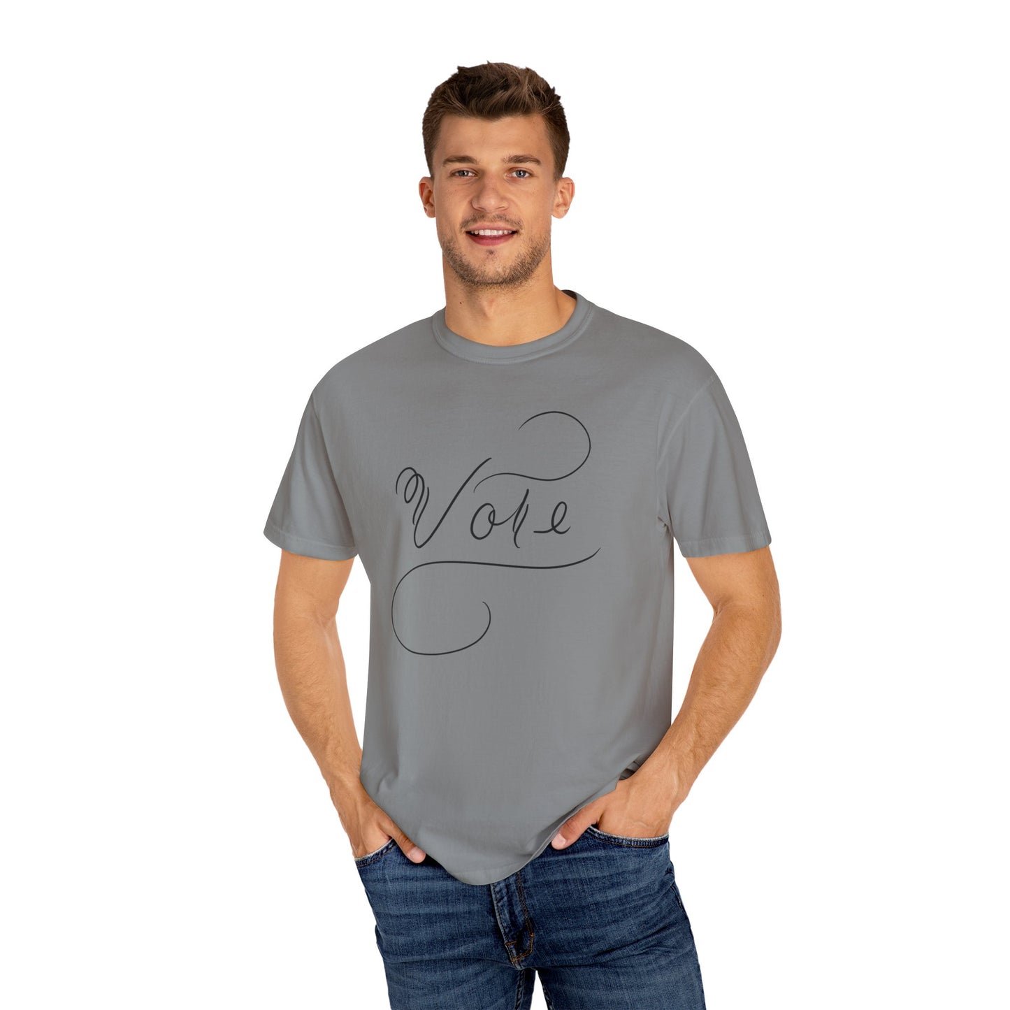 Unique "Vote" T-Shirt - Black Script Printed Calligraphy Unisex Shirt