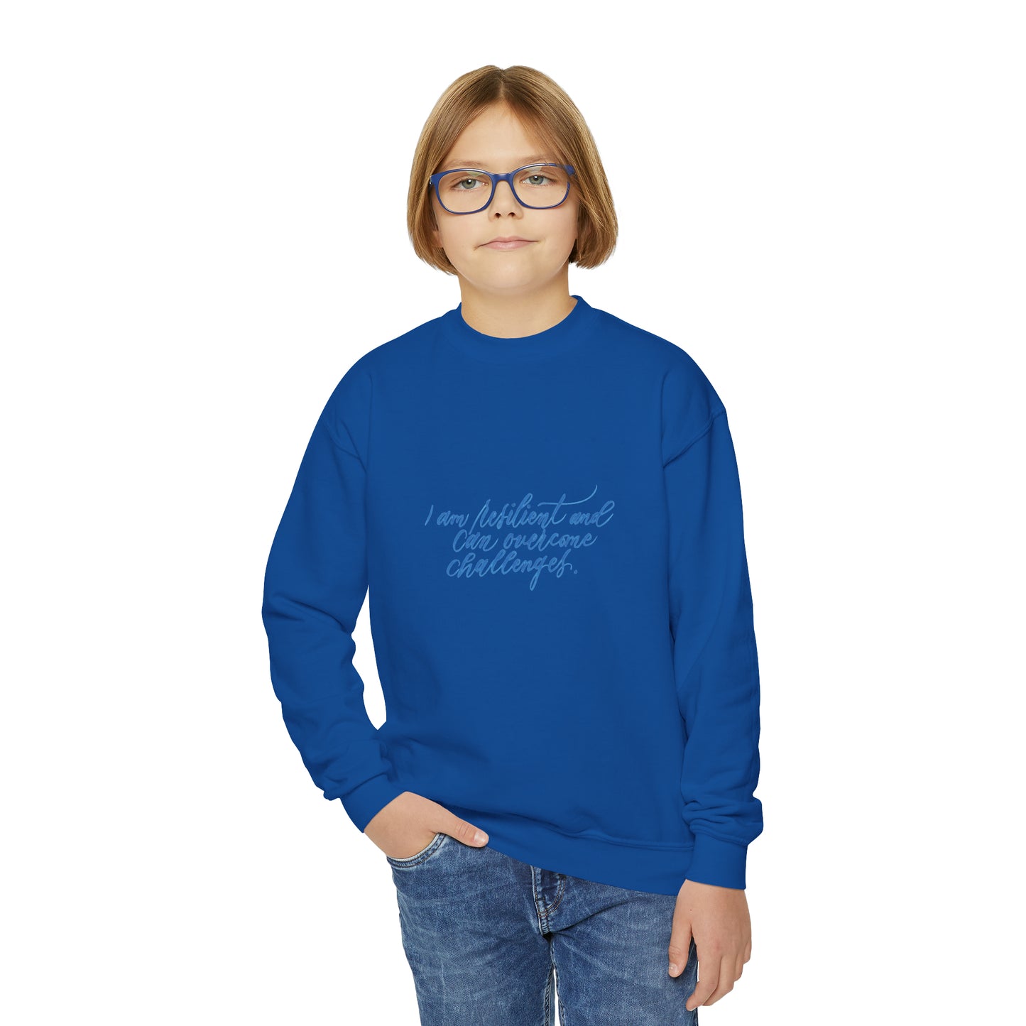 Resilient Kids Sweatshirt - "I am resilient..." Calligraphy Cotton Blend YOUTH Sweatshirt - I am Empowered #06