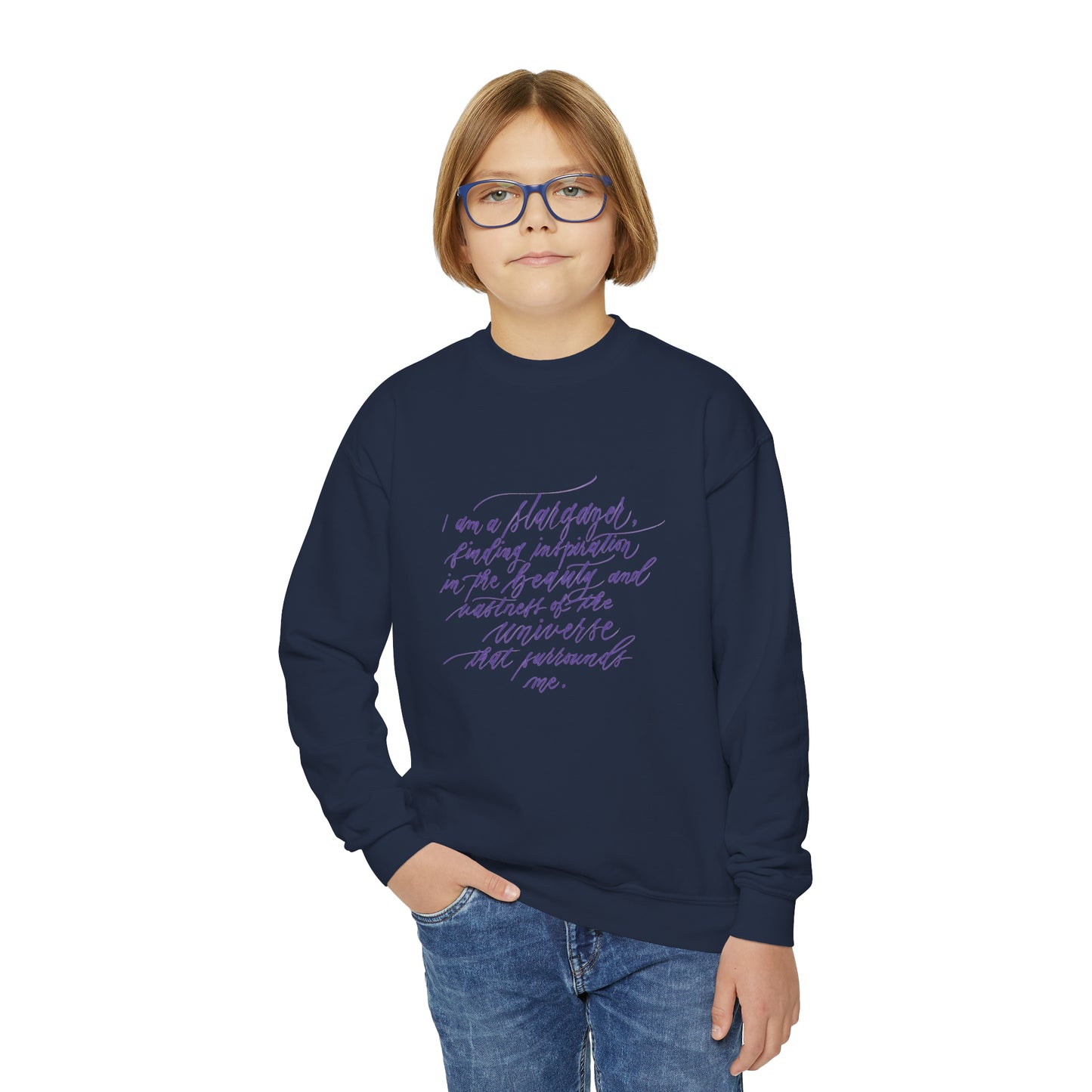 Museum & Planetarium Kids Sweatshirt - "I am a stargazer..." Calligraphy Cotton Blend YOUTH Sweatshirt - I am Empowered #05