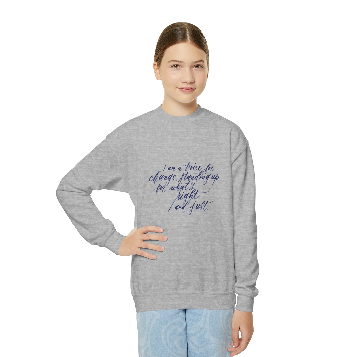 Advocacy Kids Sweatshirt - "I am a voice..." Calligraphy Printed Cotton Blend YOUTH Crew Sweatshirt - I am Empowered #09