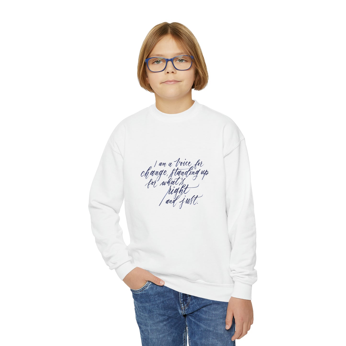 Advocacy Kids Sweatshirt - "I am a voice..." Calligraphy Printed Cotton Blend YOUTH Crew Sweatshirt - I am Empowered #09