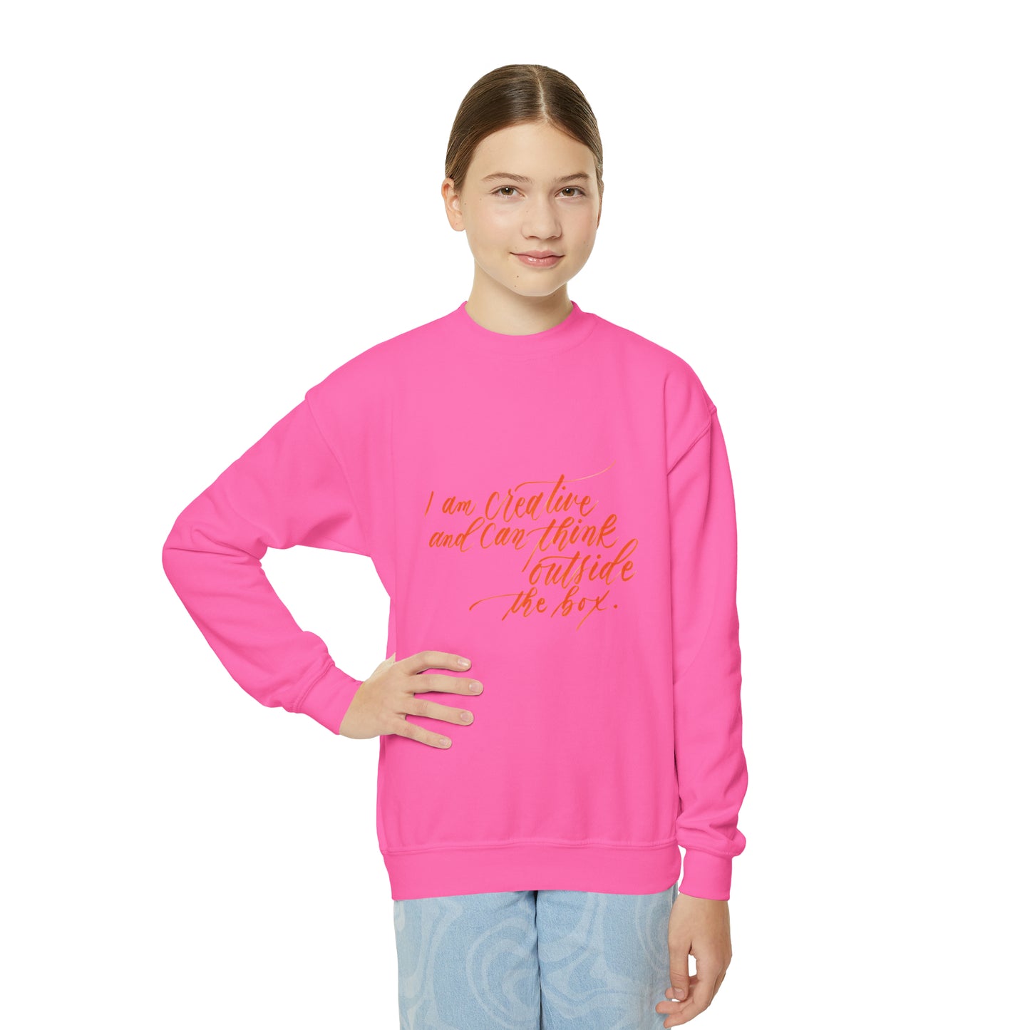 Arts Kids Sweatshirt - "I am creative..." Calligraphy Cotton Blend YOUTH Sweatshirt - I am Empowered #03