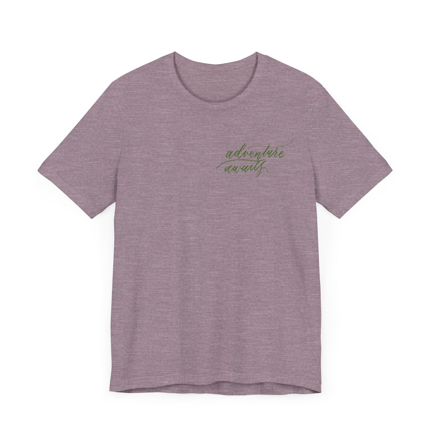 Script "Adventure Awaits" Green Calligraphy Printed Unisex T-shirt