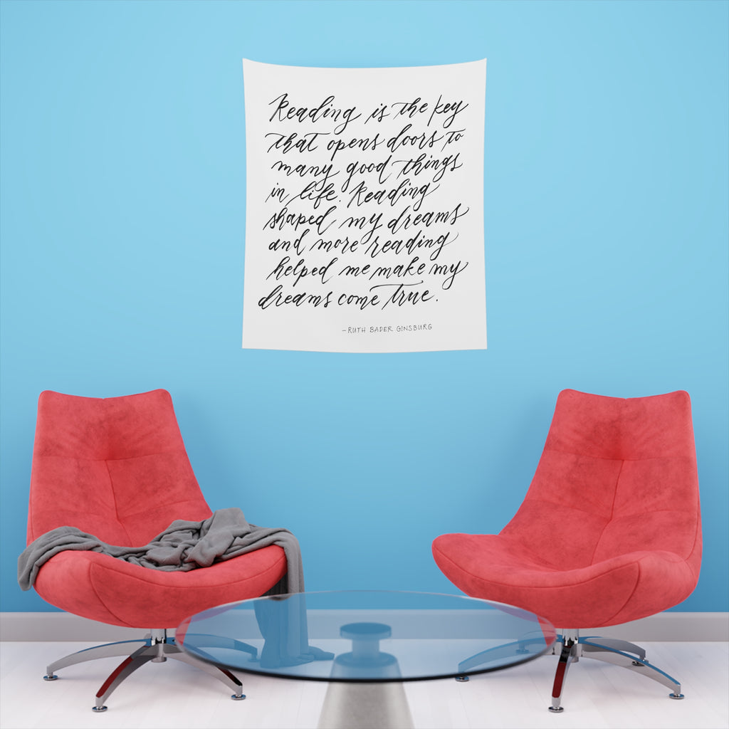 "Reading is Key" Ruth Bader Ginsburg RBG Quote Calligraphy Printed Wall Tapestry