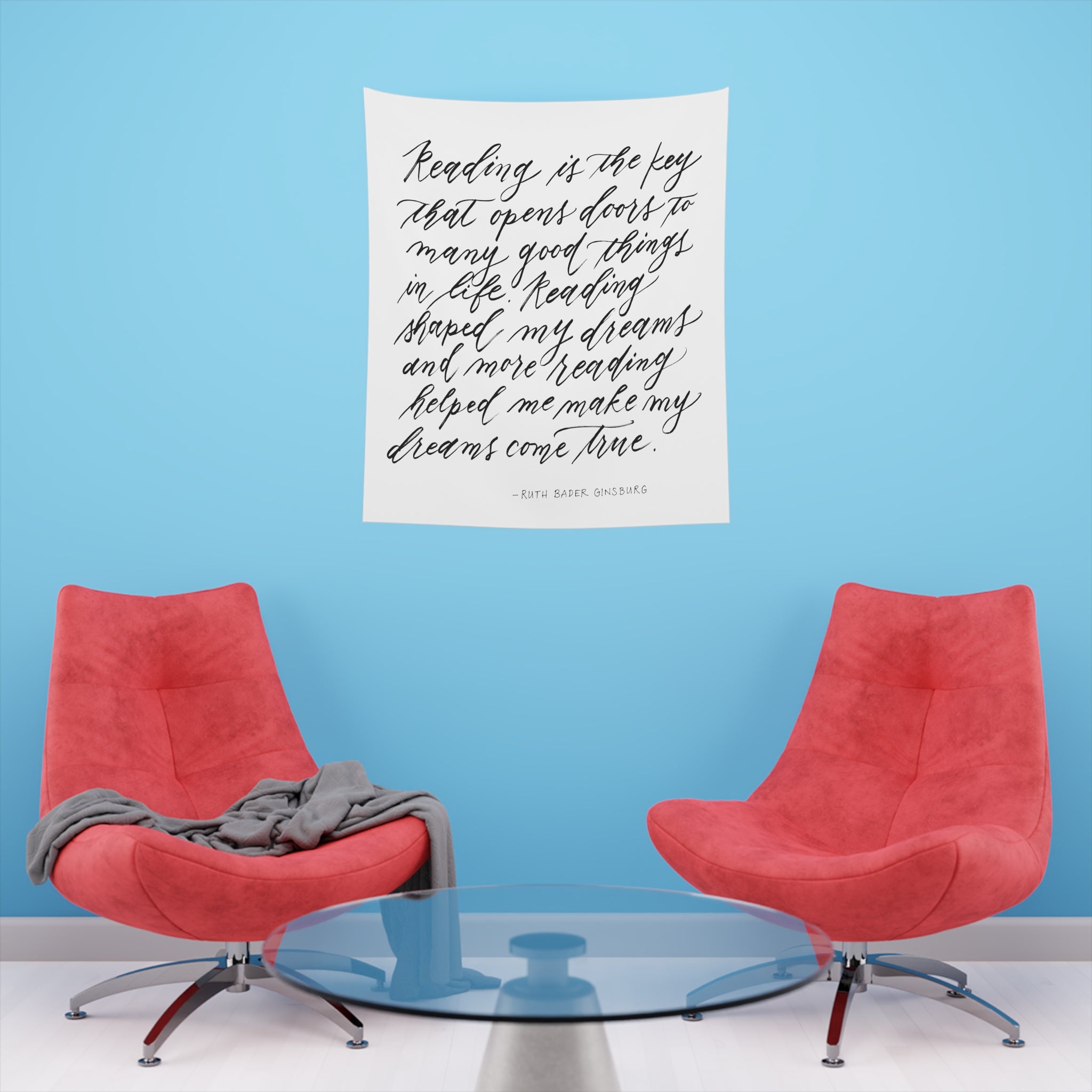 "Reading is Key" Ruth Bader Ginsburg RBG Quote Calligraphy Printed Wall Tapestry