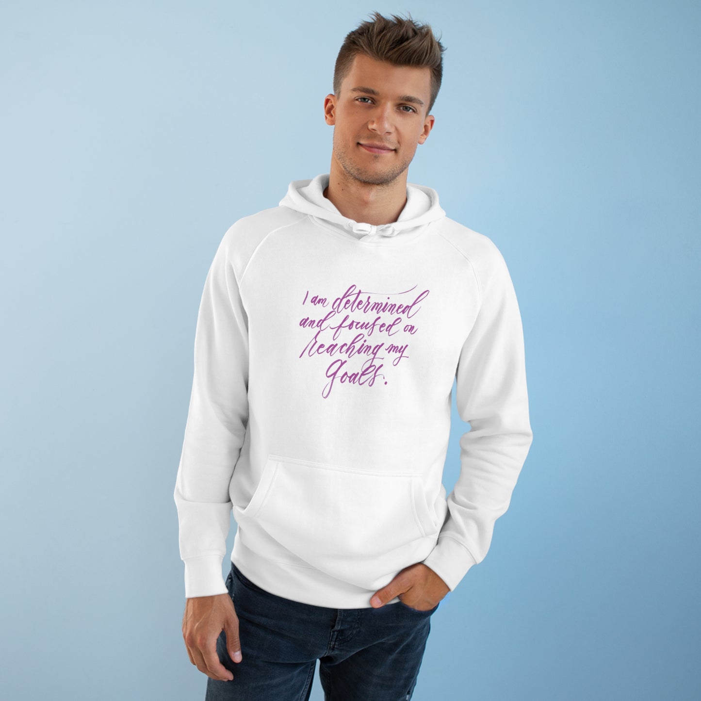 Determination Hoodie - "I am determined..." Calligraphy Printed Cotton Blend ADULT Unisex Hoodie - I am empowered #01