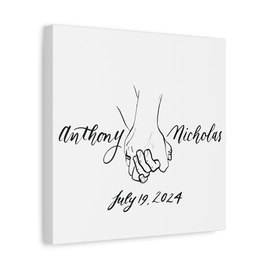 CUSTOM3 w Rings - Anthony & Nicholas - Black Sketch on White Canvas - Wedding Gift - Matte Canvas, Stretched, 1.25" - CUSTOM