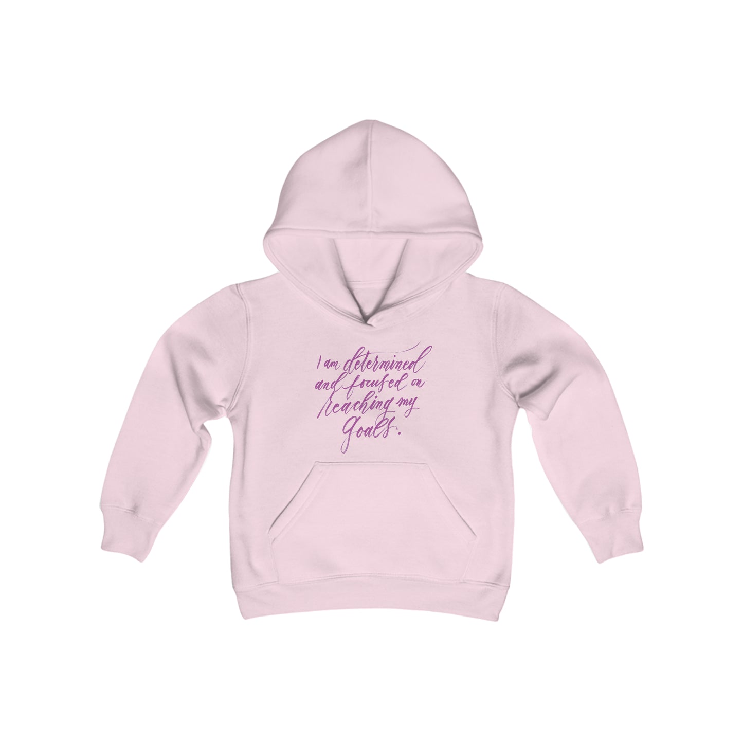 Determined Kids Hoodie - "I am determined..." Calligraphy Heavy Blend YOUTH Hooded Sweatshirt - I am Empowered #01