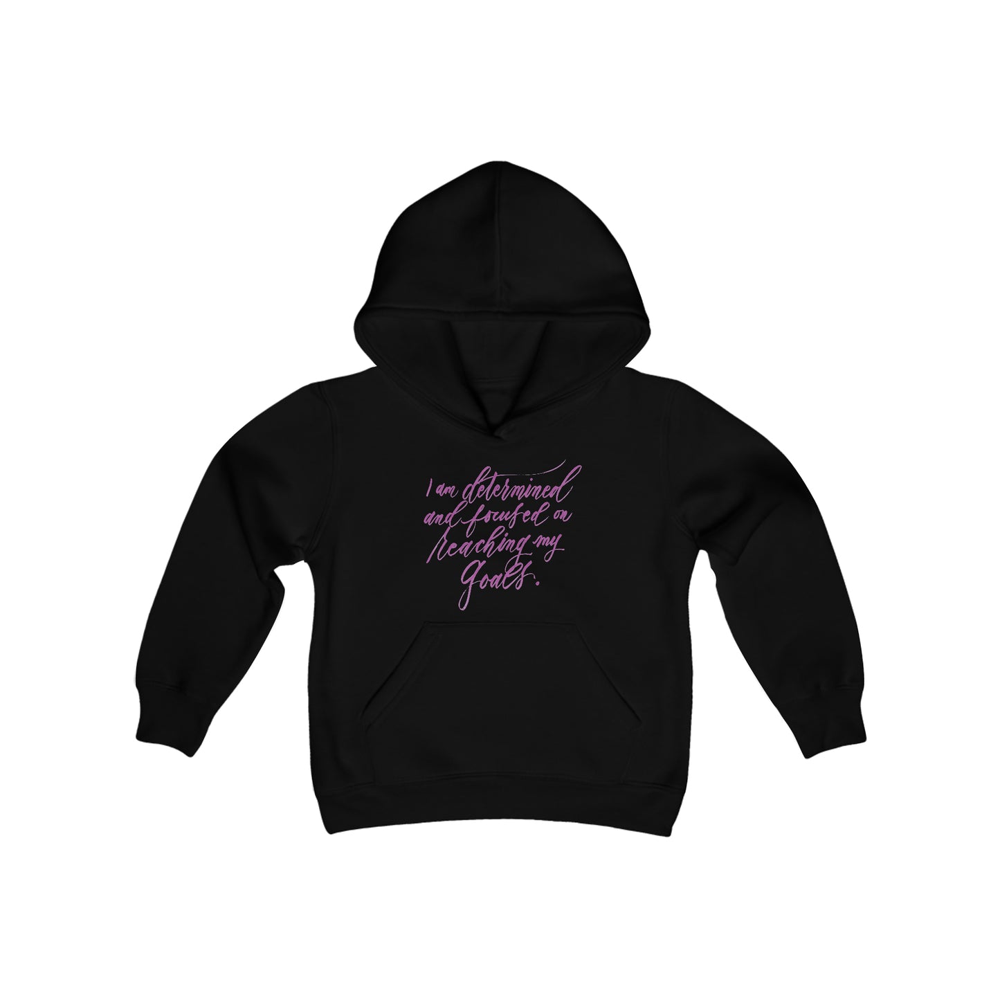 Determined Kids Hoodie - "I am determined..." Calligraphy Heavy Blend YOUTH Hooded Sweatshirt - I am Empowered #01