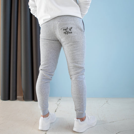 Script "Out of Office" Jogger - Black Calligraphy Printed Back Pocket - Unisex Fleece Joggers