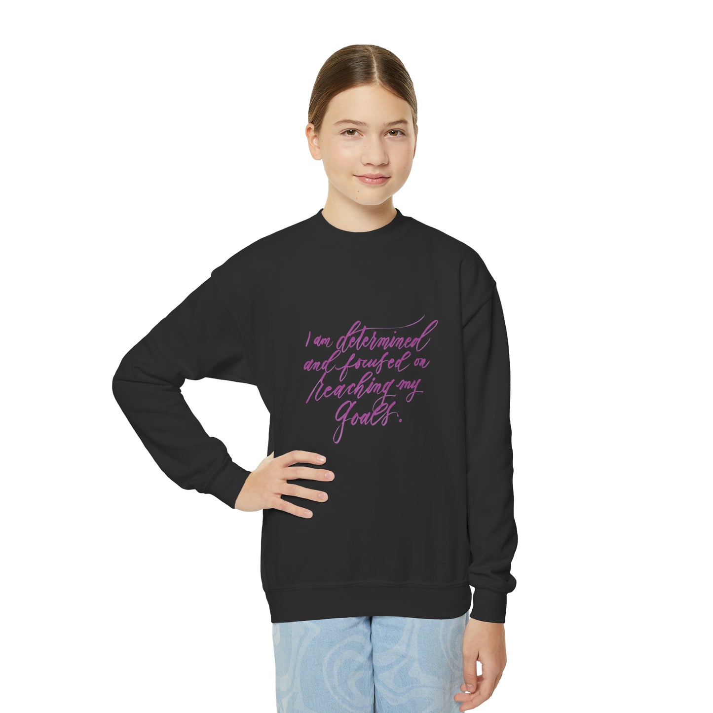 Determined Kids Sweatshirt - "I am determined..." Calligraphy Cotton Blend YOUTH Sweatshirt - I am Empowered #01