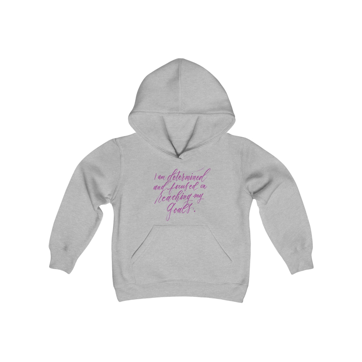 Determined Kids Hoodie - "I am determined..." Calligraphy Heavy Blend YOUTH Hooded Sweatshirt - I am Empowered #01