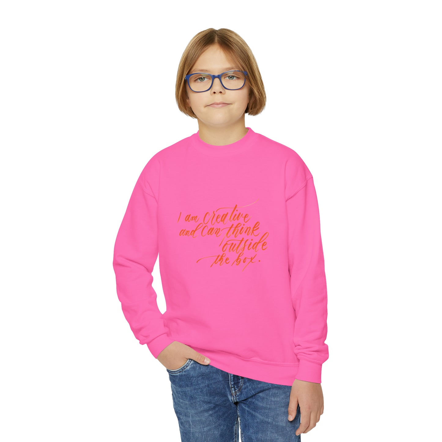 Arts Kids Sweatshirt - "I am creative..." Calligraphy Cotton Blend YOUTH Sweatshirt - I am Empowered #03