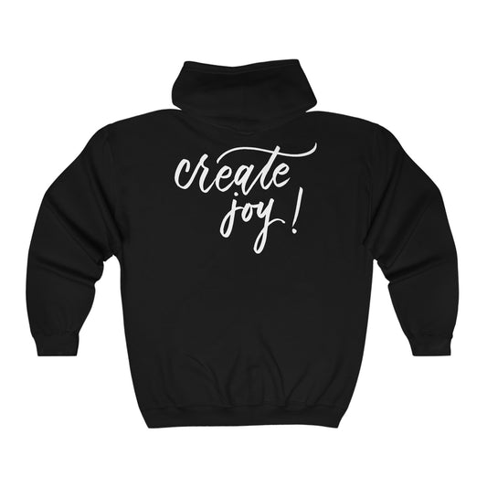 Script "Create Joy" Zip Hoodie - Calligraphy Printed Cotton Blend ADULT Unisex Zip Hoodie