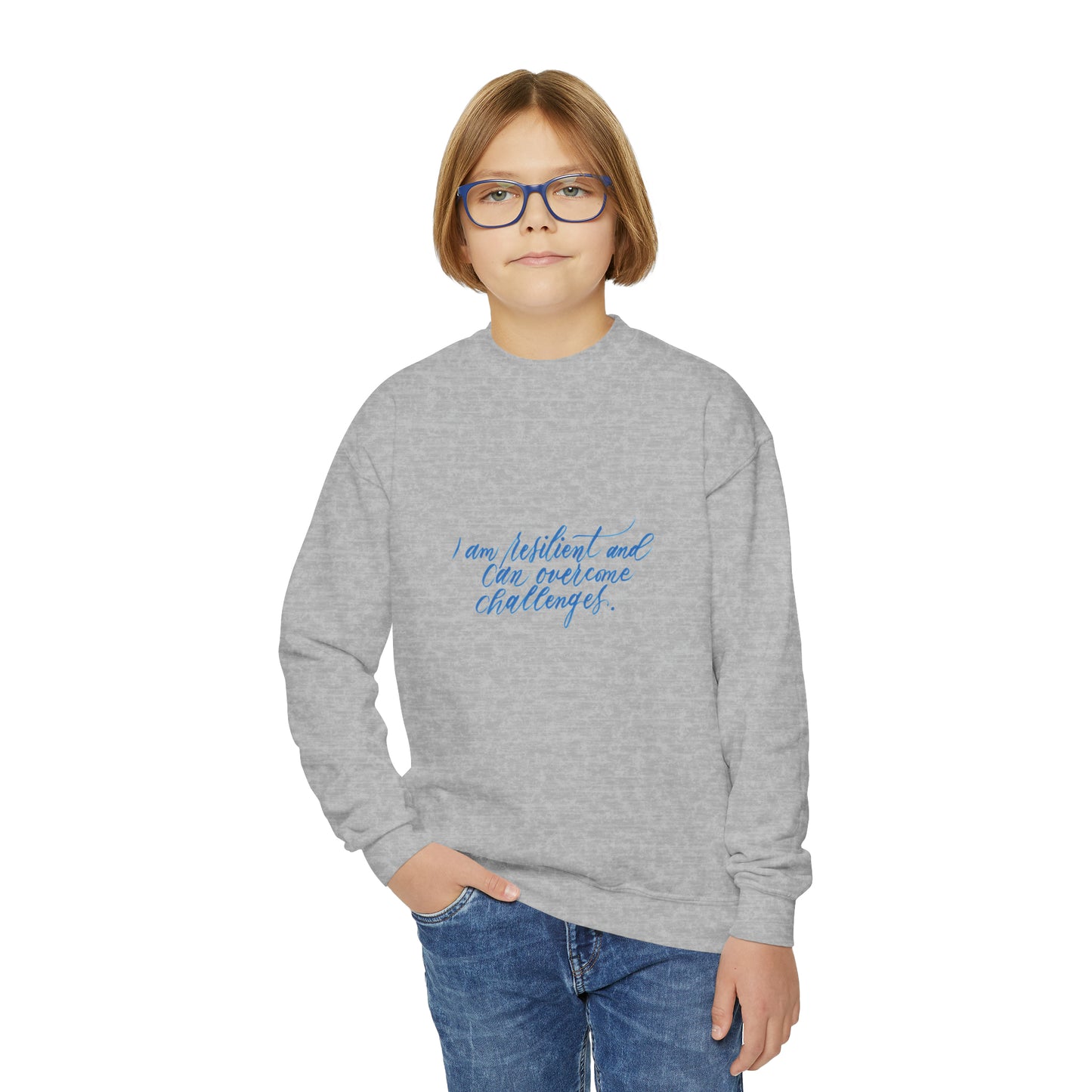 Resilient Kids Sweatshirt - "I am resilient..." Calligraphy Cotton Blend YOUTH Sweatshirt - I am Empowered #06