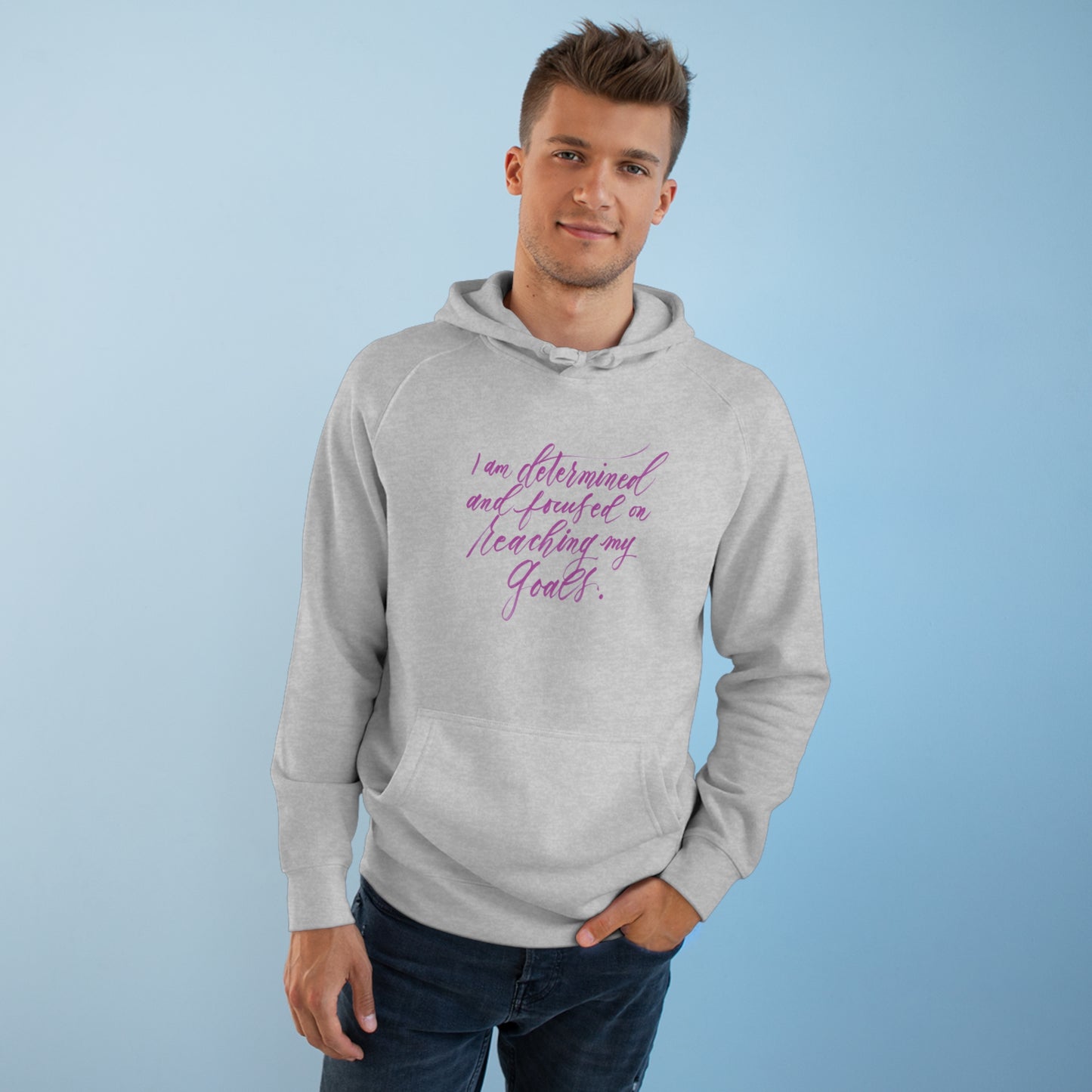 Determination Hoodie - "I am determined..." Calligraphy Printed Cotton Blend ADULT Unisex Hoodie - I am empowered #01