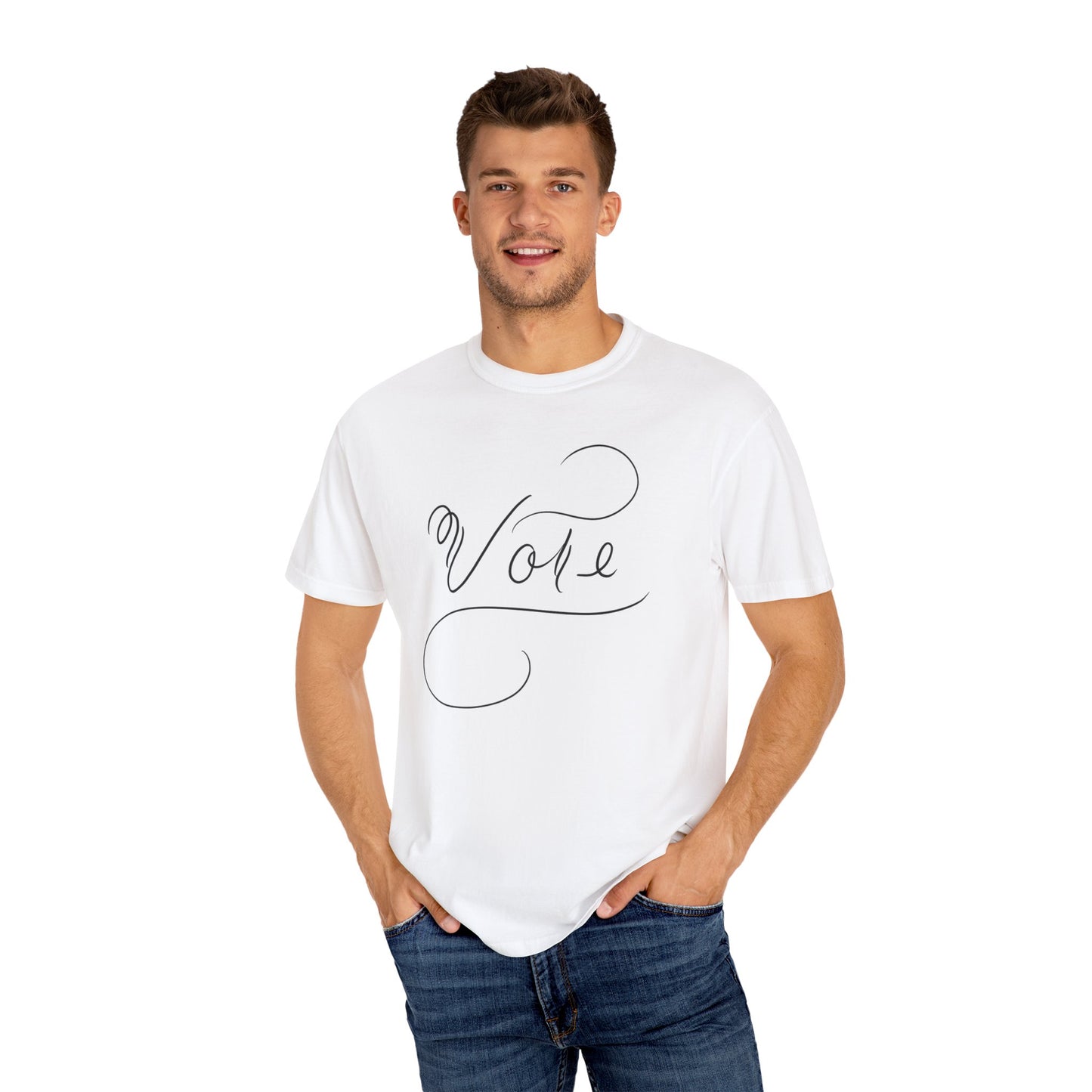 Unique "Vote" T-Shirt - Black Script Printed Calligraphy Unisex Shirt