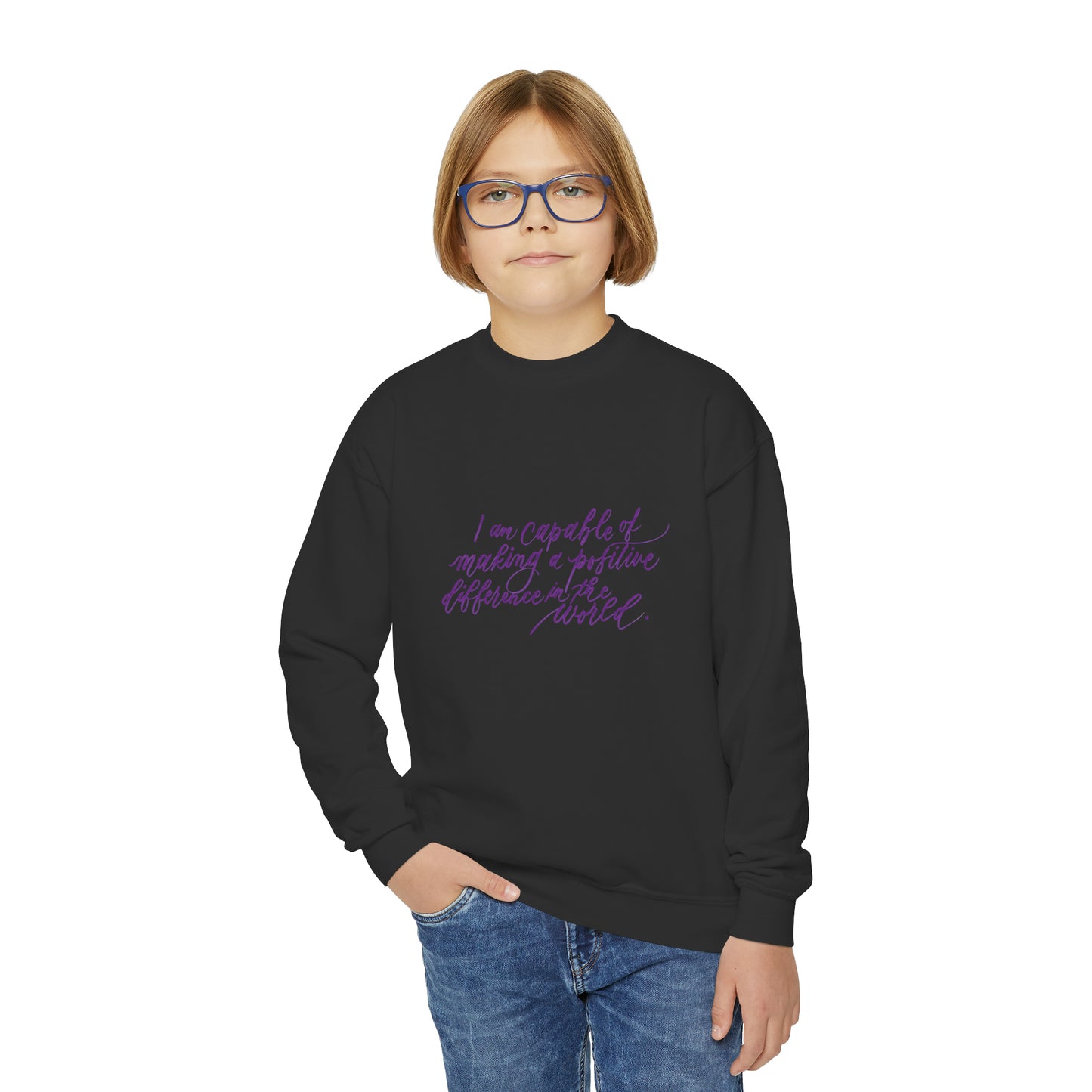 Advocacy Kids Sweatshirt - "I am capable of making a positive difference..." Calligraphy Cotton Blend YOUTH Sweatshirt - I am Empowered #08