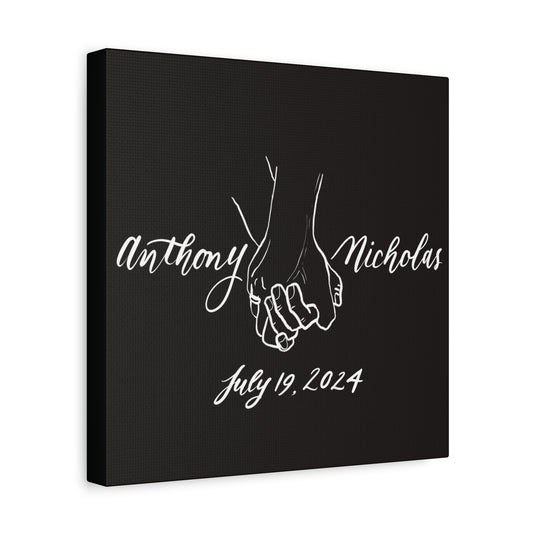 CUSTOM3 w Ring - Anthony & Nicholas - White Sketch on Black Canvas - Wedding Gift - Matte Canvas, Stretched, 1.25" - CUSTOM