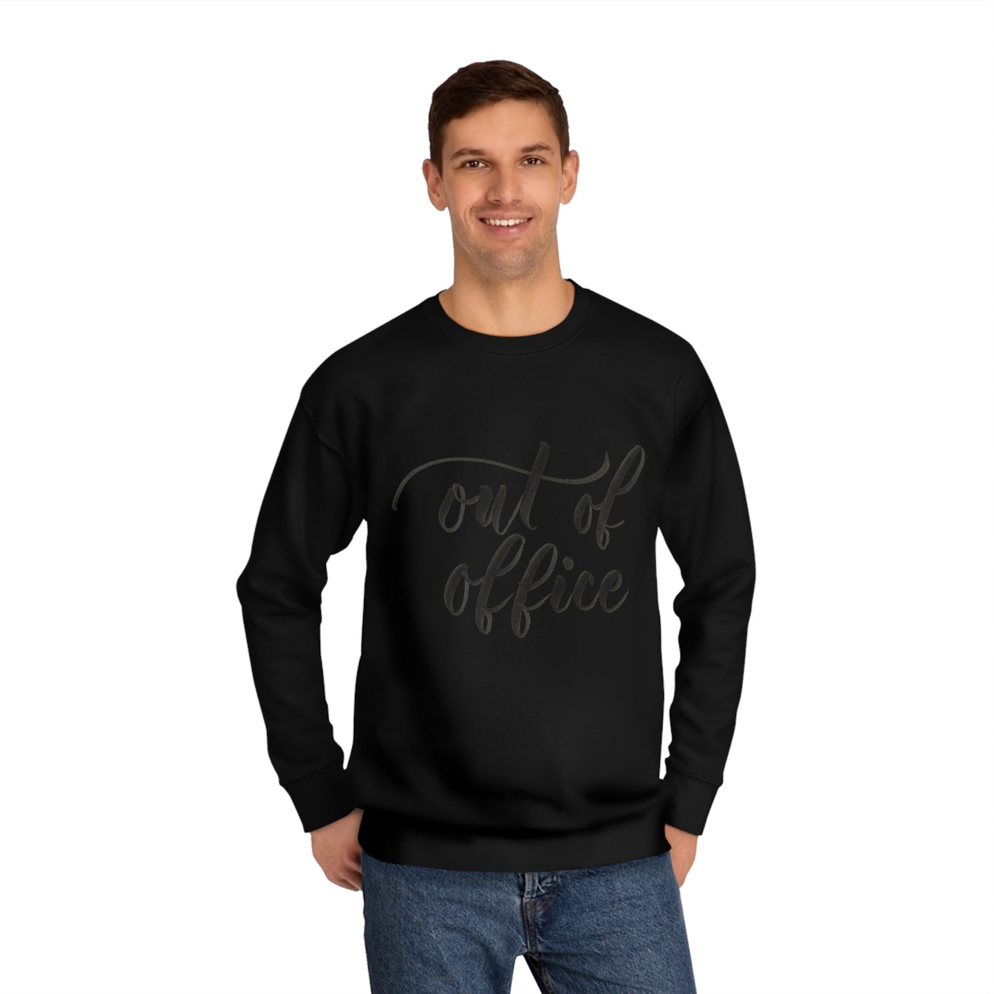 Script "Out of Office" Black Brush Calligraphy Printed Black Unisex Crew Sweatshirt