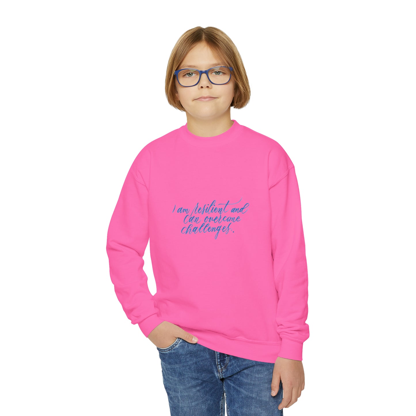 Resilient Kids Sweatshirt - "I am resilient..." Calligraphy Cotton Blend YOUTH Sweatshirt - I am Empowered #06