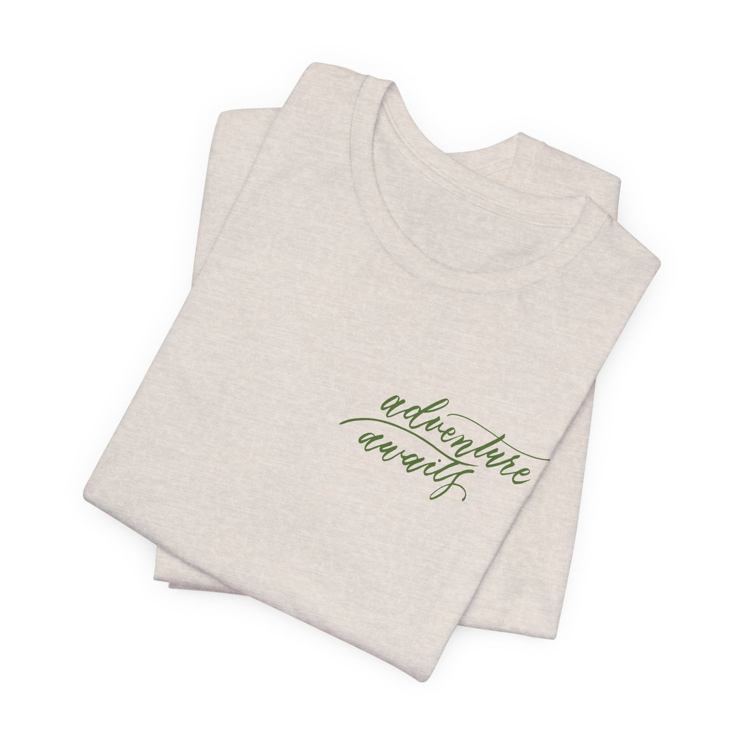 Script "Adventure Awaits" Green Calligraphy Printed Unisex T-shirt