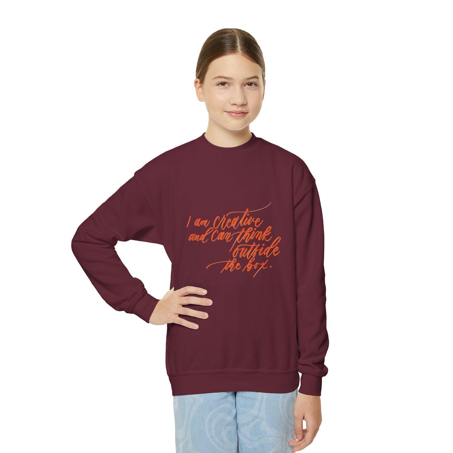 Arts Kids Sweatshirt - "I am creative..." Calligraphy Cotton Blend YOUTH Sweatshirt - I am Empowered #03