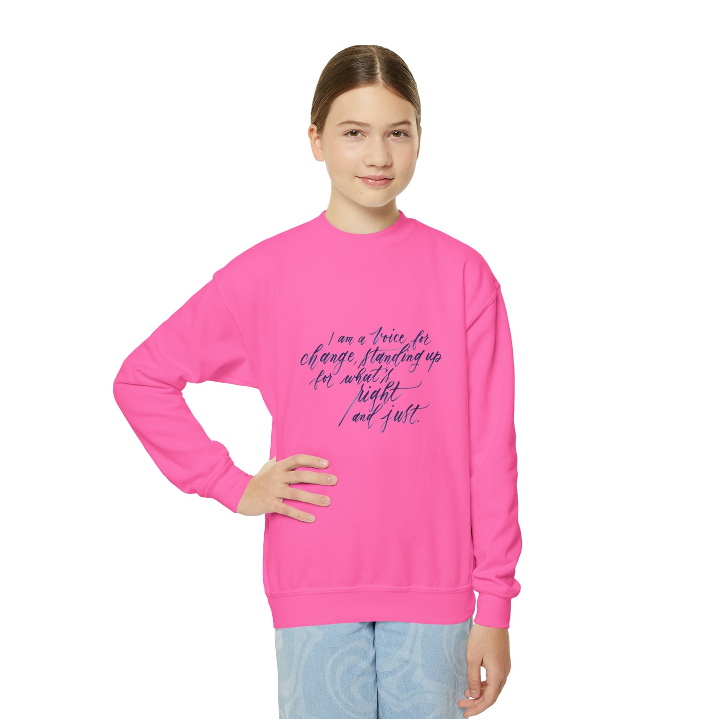 Advocacy Kids Sweatshirt - "I am a voice..." Calligraphy Printed Cotton Blend YOUTH Crew Sweatshirt - I am Empowered #09